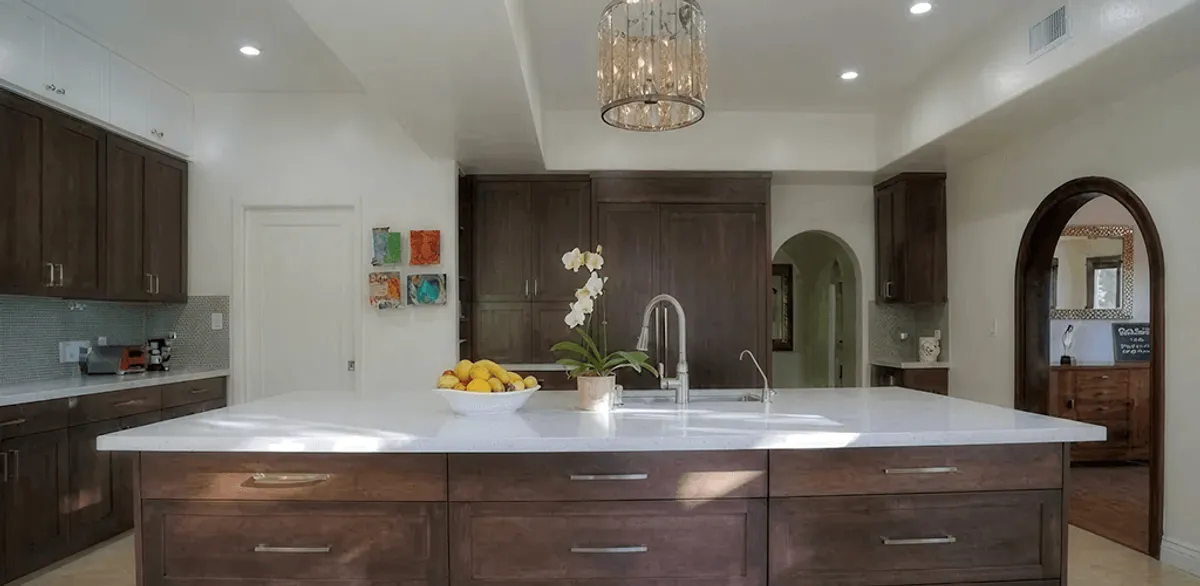 Cabinet refacing project with updated kitchen cabinets and island in Baltimore, MD